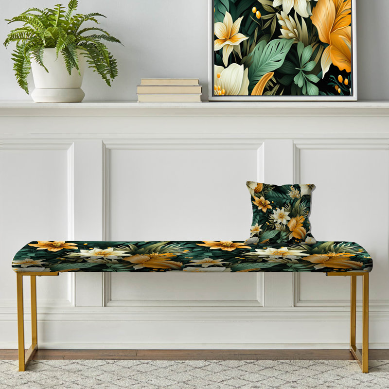 Banc floral rembourré or, Tropical Greens Warm Earth Tones V