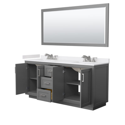Ensemble de meuble-lavabo double autoportant 72 po avec plateau en marbre Miranda