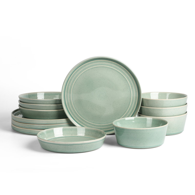 Stone Lain Claire 12-Piece Dinnerware Set Stoneware, Green