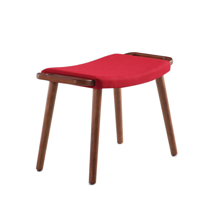 Geta 25" Linen Weave Upholstered Solid Wood Ottoman in Red, Red