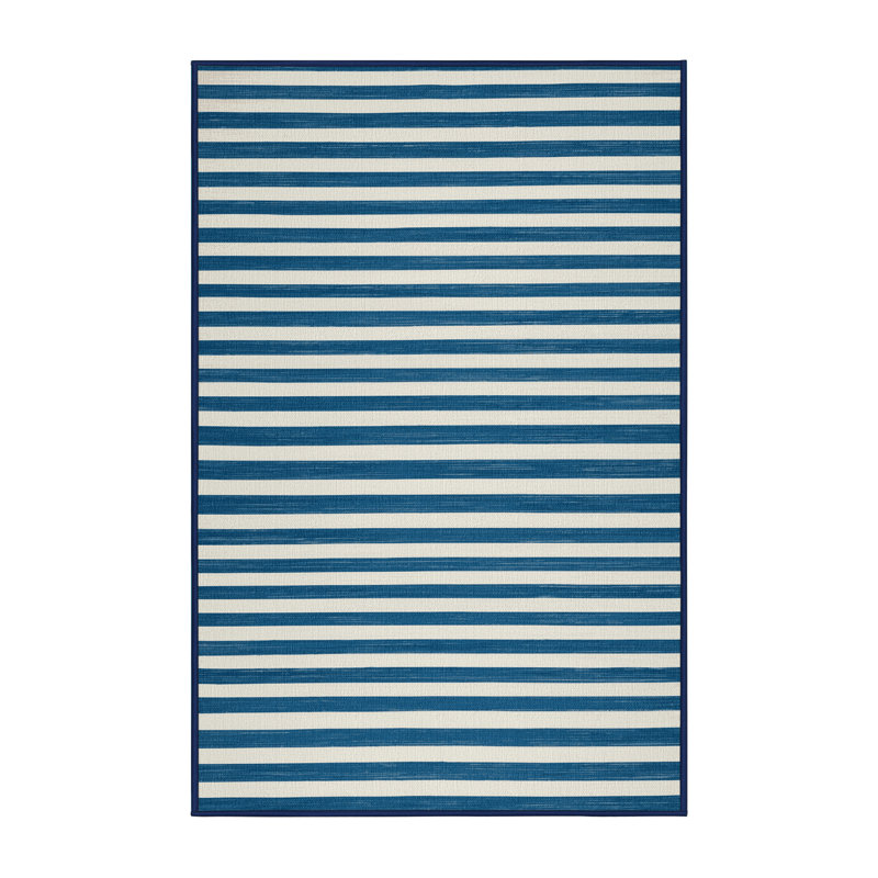 Machine Washable Horizontal Stripes Blue Area Rug, Rectangle 6' x 9'