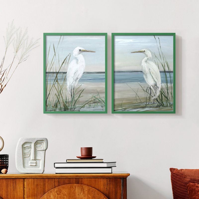 Impression encadrée Summertime Heron I-Premium - prêt à être accroché - aucun clou requis - aucun clou requis, Gris