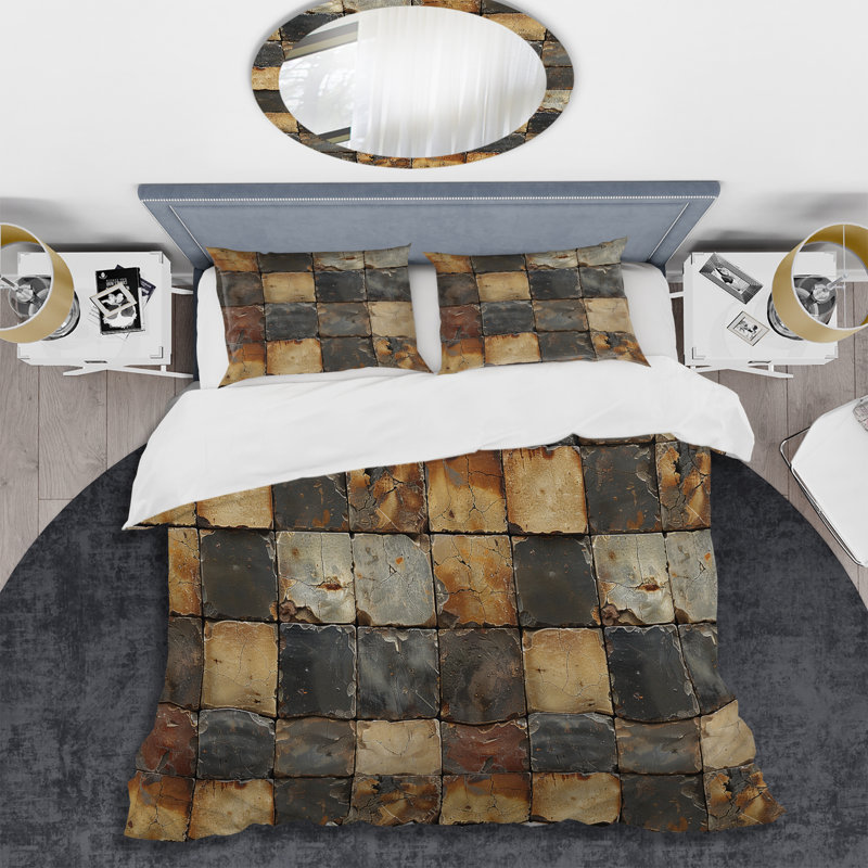 Ensemble de housse de couette à carreaux brun gris rétro, Housse de couette très grand et 2 très grandes t