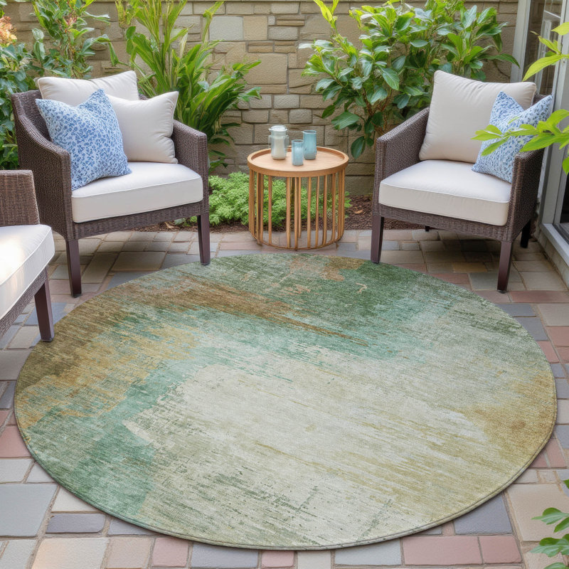 Tapis intérieur / extérieur Xhevrie lavable à la machine, Rond 8 pi