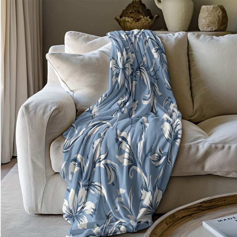 Geometric Blues - Couverture sherpa de qualité supérieure 1 pièce, Grand lit