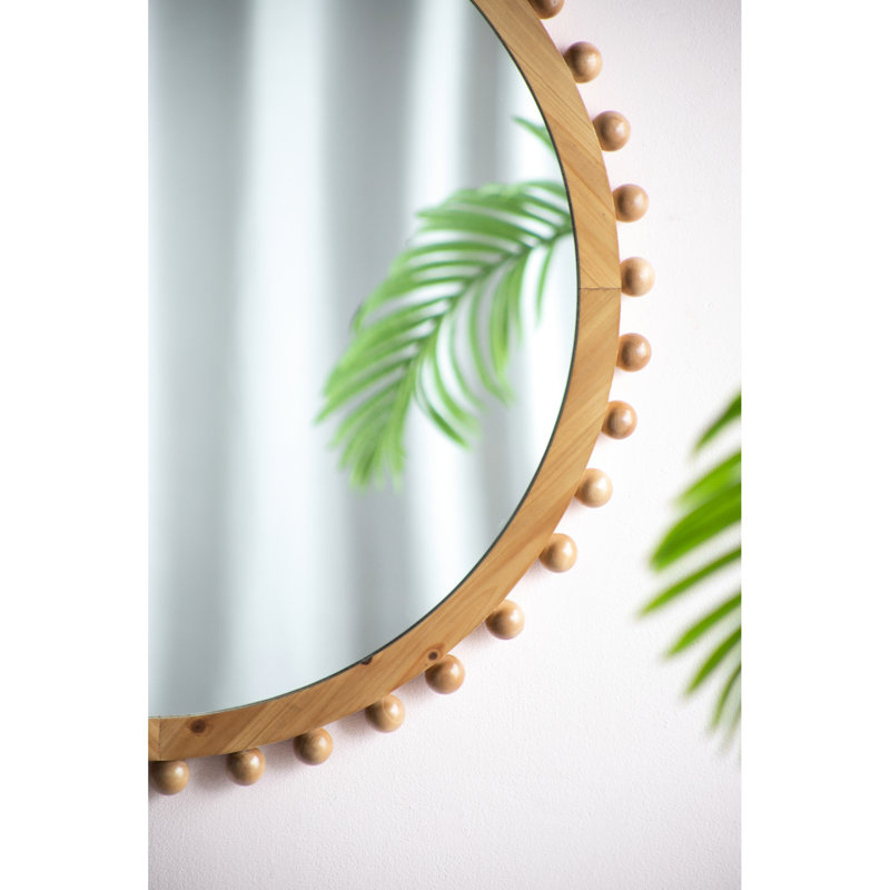 Miroir rond en bois avec cadre perlé pour décoration de salon 33,5 x 2 x 33,5 pouces avec entrée