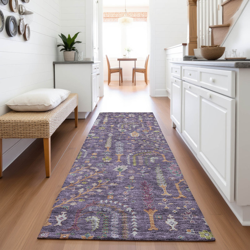 Tapis floral Gurubaksh AMF1152 lavable à la machine de qualité supérieure, Tapis de couloir 2 pi 3 po x 7 pi 6 po