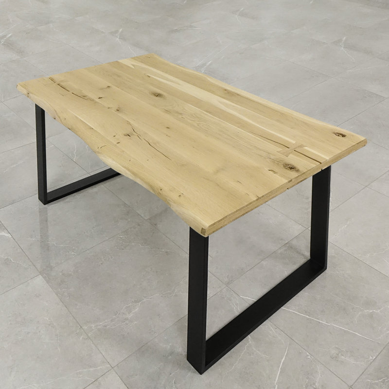 Nielsen Oak Unfinished Solid Wood Top Metal Base Dining Table, Unfinished, H90 x L140 x W40cm