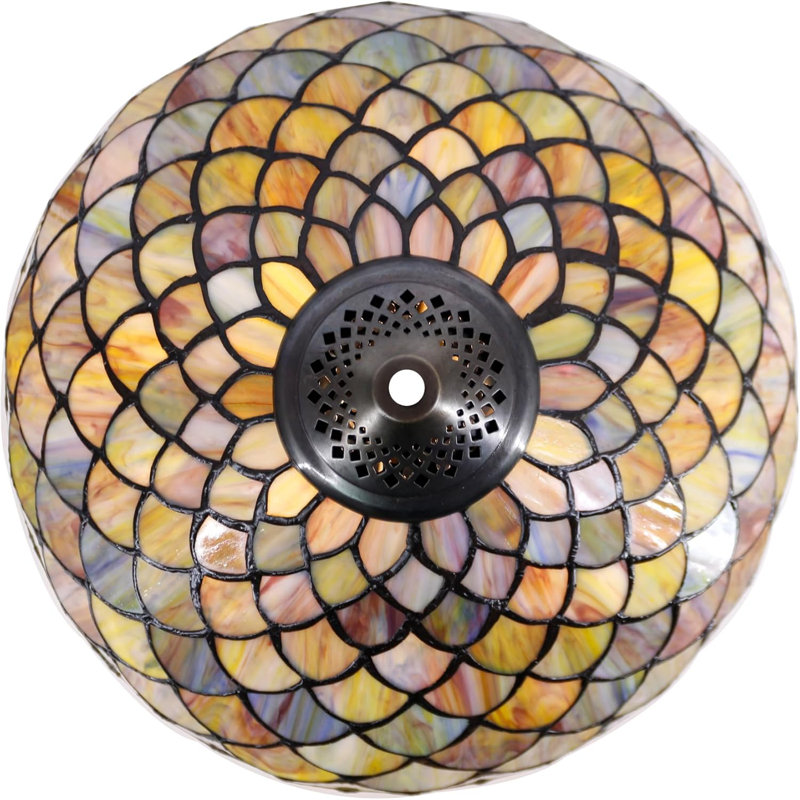 Tiffany-Style Stained Glass Floor Lamp, Antique Bronze Pole With Fish Scale Design - 70" Height, 16" Shade Width