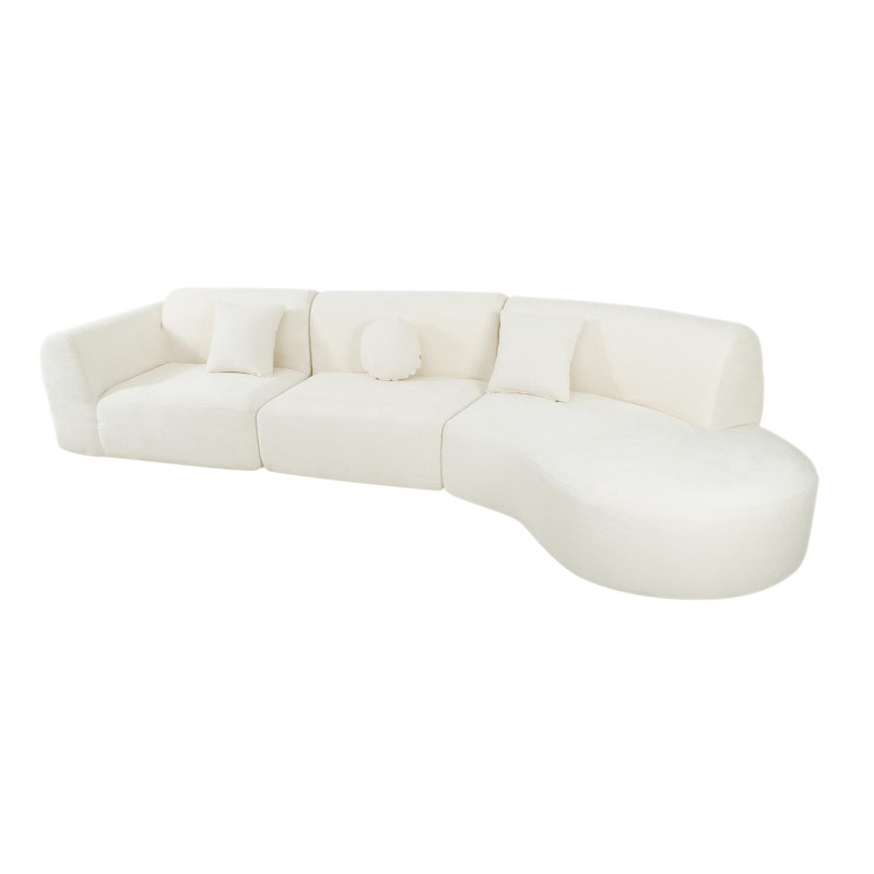 Boneless 140" Modern Curved Sectional Sofa With High-Density Fully Compressed Sponge And Chaise Lounge, 3-Piece Set, Fully Assembled Right Hand Facing, Perfect For Living Room, Lounge