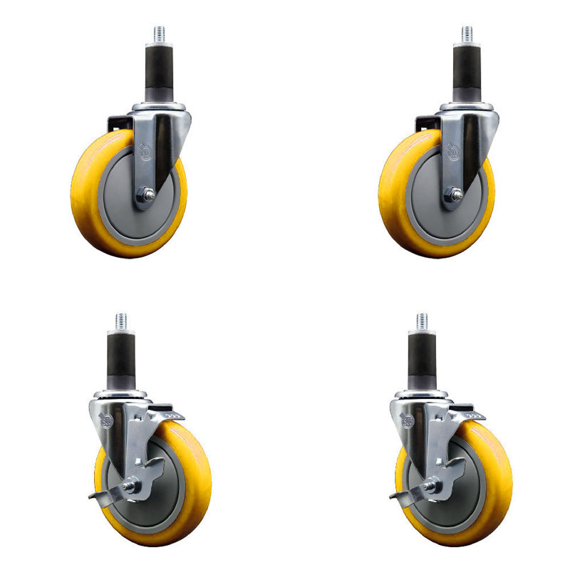 Ensemble de roulettes extensibles 5 pouces en poly 316SS 1-1 / 4 pouces, Jaune