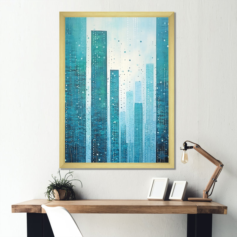 «Aqua Blue Ascent Skycrapers Harmony» sur impression sur toile, Cadre doré simple, H 40 po x l 30 po x P 1,5 po