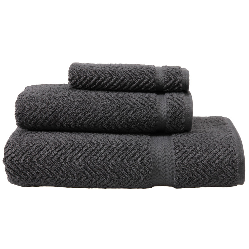 Ensemble de serviettes de bain en coton turc 3 pièces Herringbone, Gris