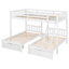 Lit double superposé double au-dessus de simple et simple, lit superposé triple en bois avec tiroirs et garde-corps, blanc (ancien SKU: LT000343AAK)