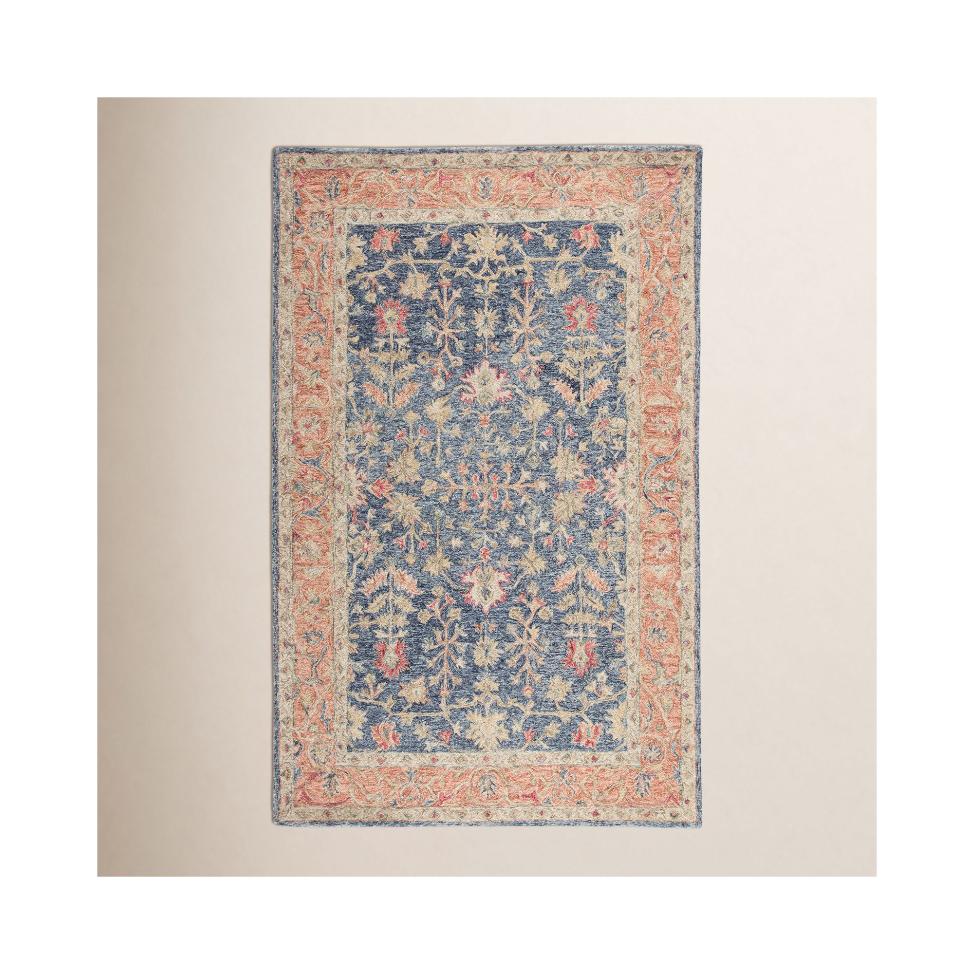 Lindsay Handmade Wool Moonlight Blue/Apricot Orange/Birch Rug, Rectangle 10' x 14'