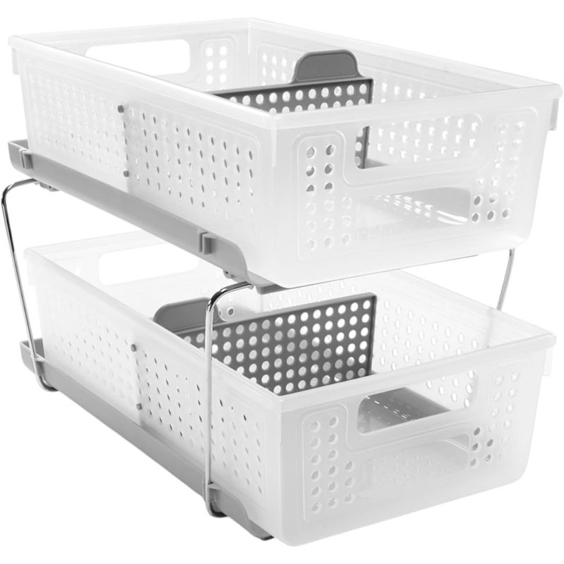 2-tier Slide-out Organizer – Multi-purpose Storage With Handles & Dividers, Frosted, Bpa-free