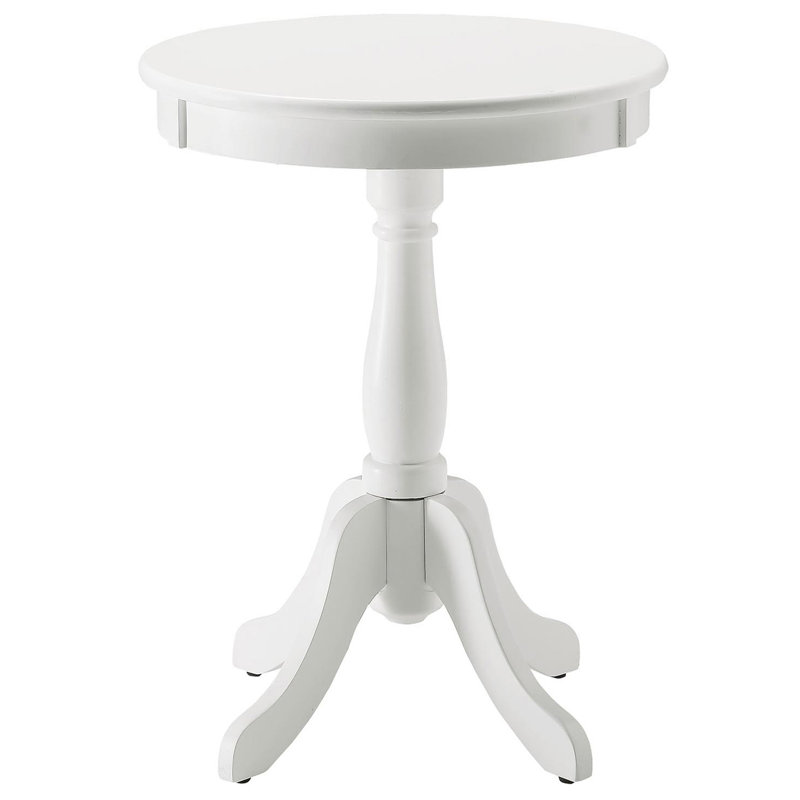 White Wooden Side Table With Round Top - Enhances Interior Ambiance, 18.5In Diameter X 25.5In High, Pedestal Base Build And Support