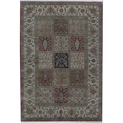 Wool Oriental Area Rug in Brown/Ivory/Burgundy