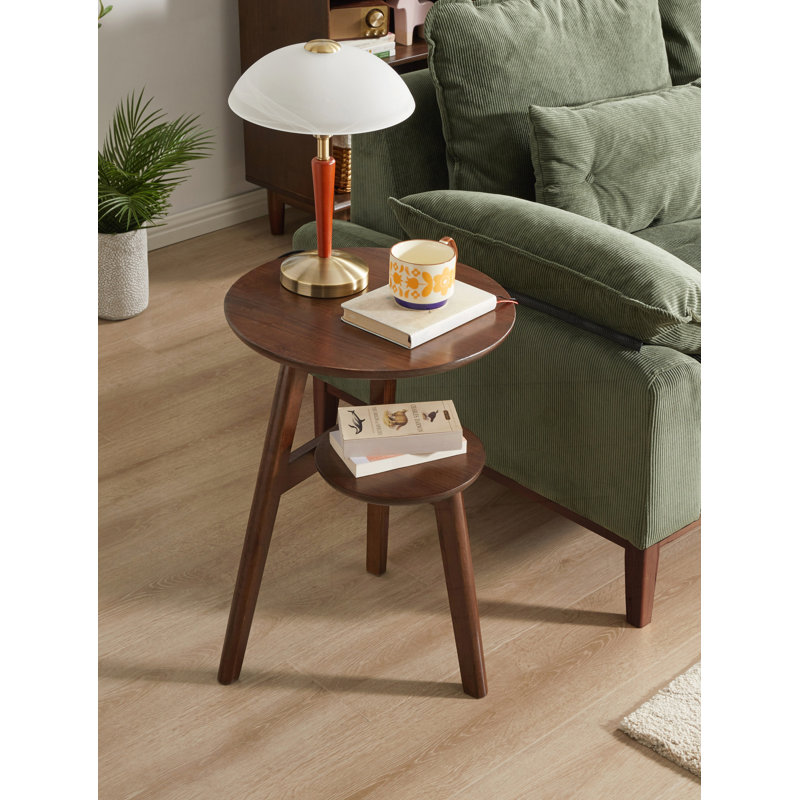 Table d'appoint 100% bois massif à 2 niveaux avec tablette de rangement inférieure, parfaite pour le salon et la chambre à coucher, durable et élégante