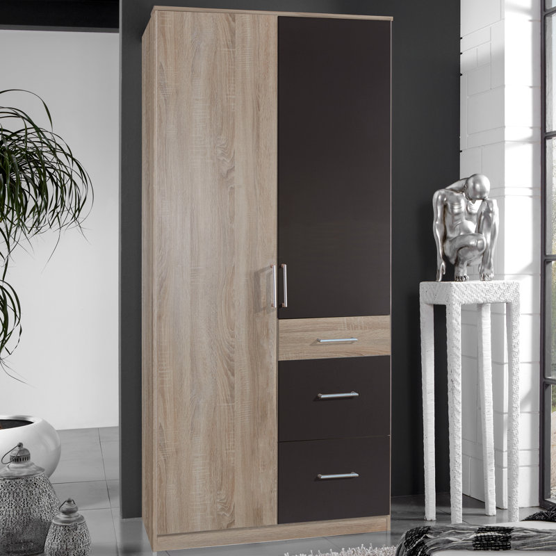 Vibeke 2 Door Manufactured Wood Wardrobe, Rough-cut oak, Alpine white