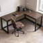 Bureau en bois massif en forme de L