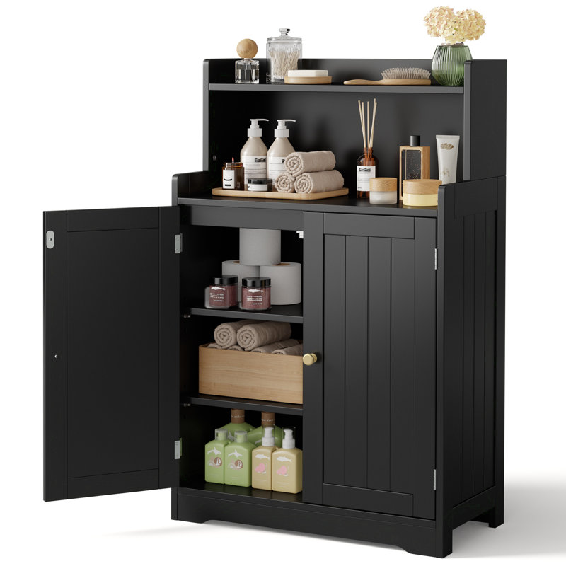 Gizoon Free-Standing Bathroom Cabinet With Adjustable Shelf And A Niche, Black