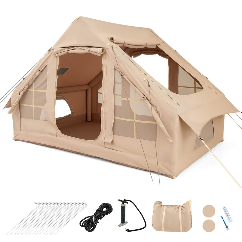 Tente gonflable pour 4 à 6 personnes avec 4 fenêtres moustiquaires et 2 portes Skylight, Beige