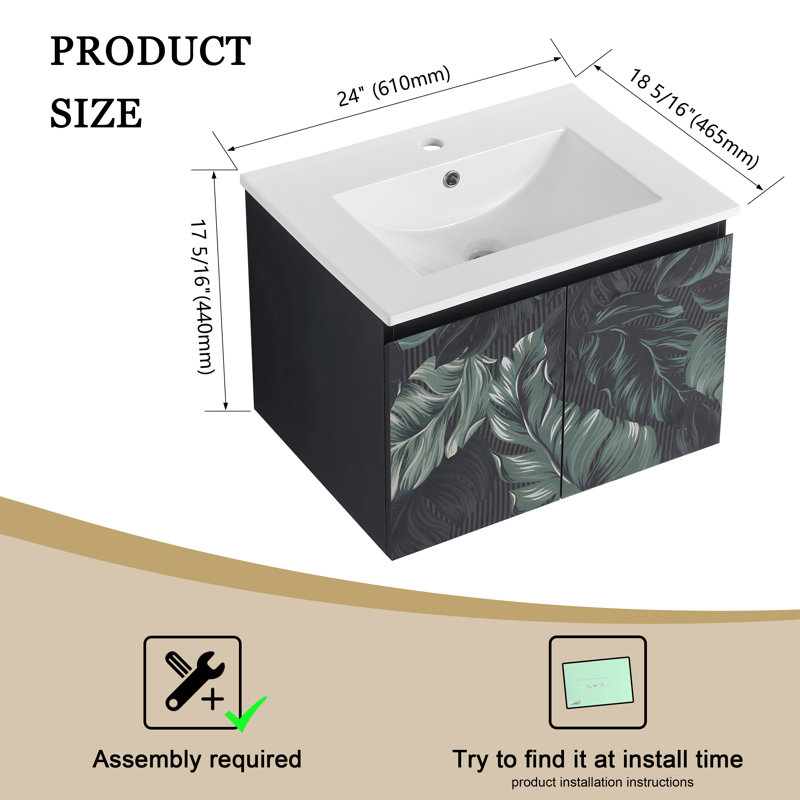 Ensemble de meuble-lavabo simple 24,03 po avec plateau en céramique Dinton