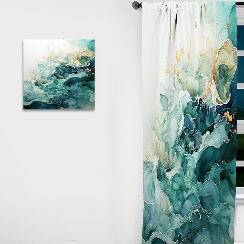Teal Gold Minimalism Serenity In Motion - Modern Curtain - Velvet Room Darkening - 1 Panel, 52" W x 63" L