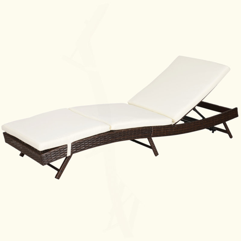 Outdoor PE Rattan Wicker Patio Chaise Lounge | 5-Position Adjustable Backrest with Cushion | All-Weather Poolside Sun Tanning Chair | Ideal for Deck, Garden & Pool Area Relaxation