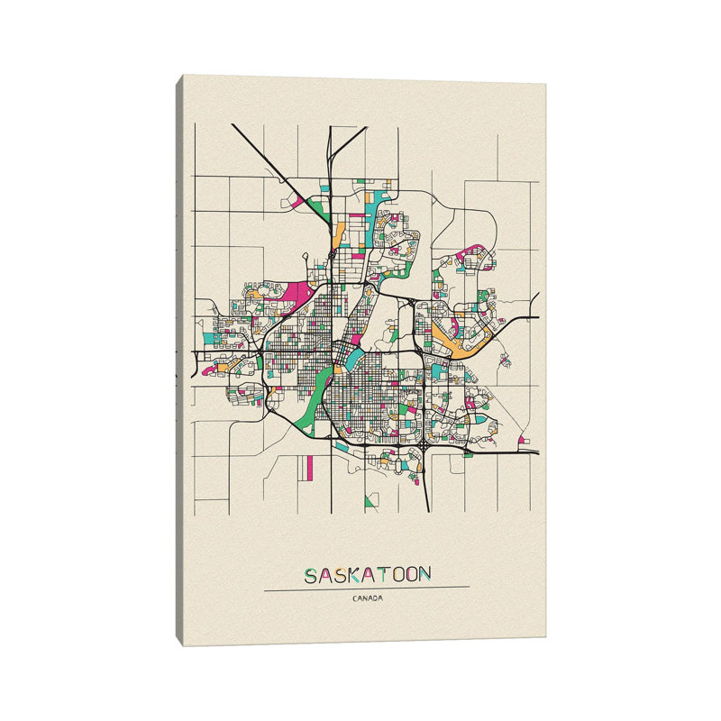 Saskatoon, Canada Map par - toile tendue, H 18 po x l 12 po x 1,5 po