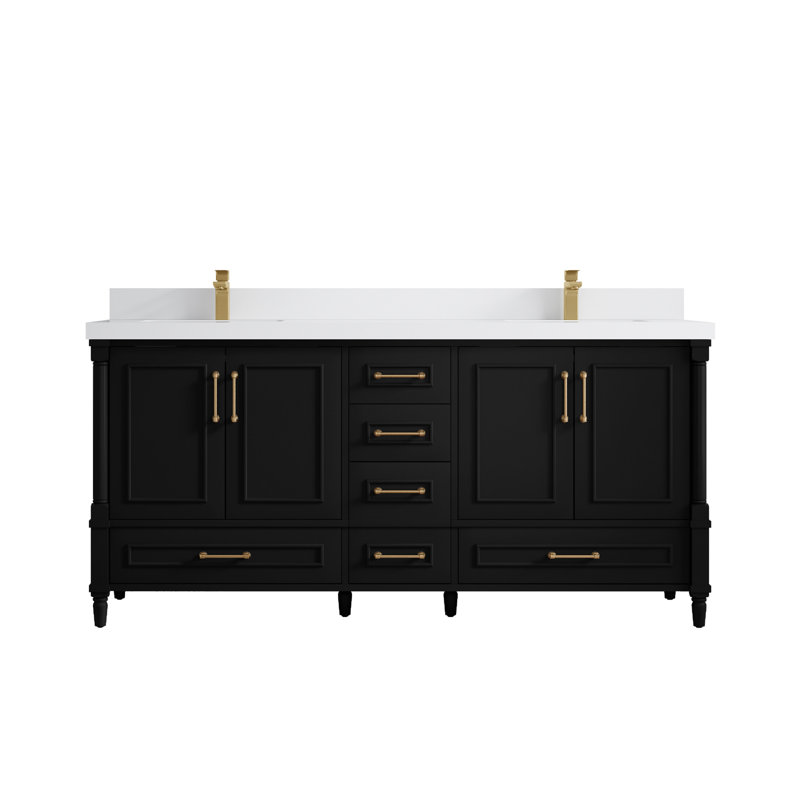Aberdeen 72'' Double Bathroom Vanity with Top, White, Black