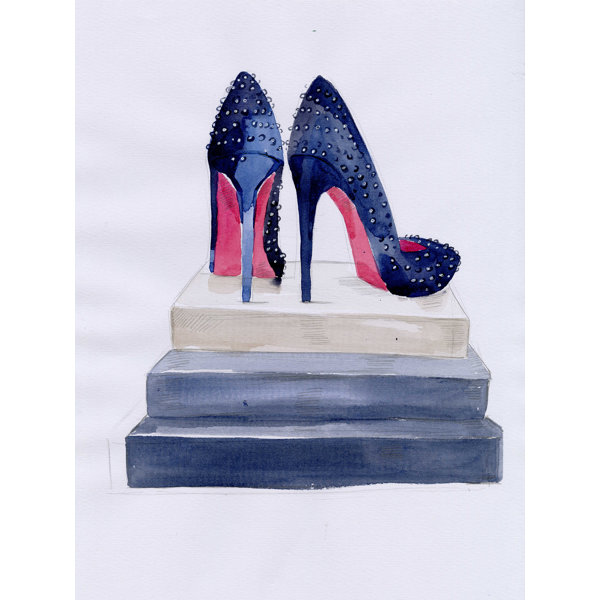 Stupell Industries Blue Bow Heels Above Iconic Designer Books by Amanda Greenwood Unframed Abstract Wood Wall Art Print 10 in. x 15 in., White