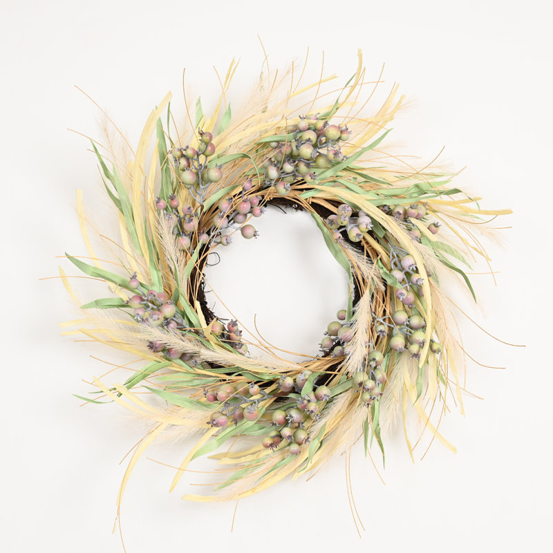 Couronne de 24 po Boho Berry Pampas, Beige, rose