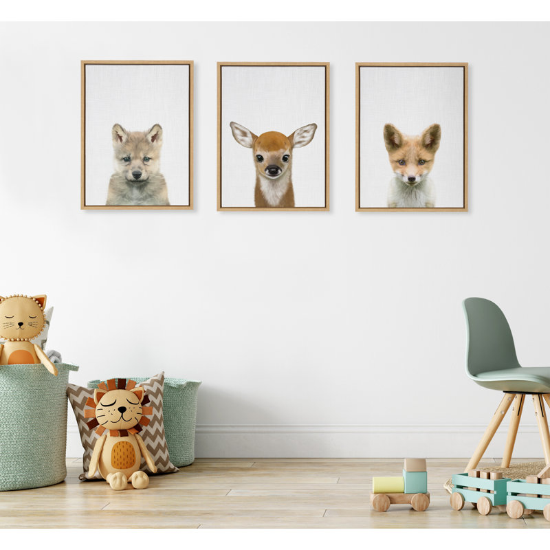 Baby Fox Colour Illustration by Simon Te of Tai Prints Framed Canvas Wall Art Print, Natural