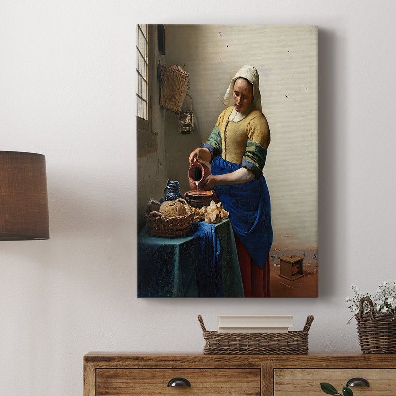 «The Milkmaid» - Toile tendue sur châssis par Johannes Vermeer, 8 x 12