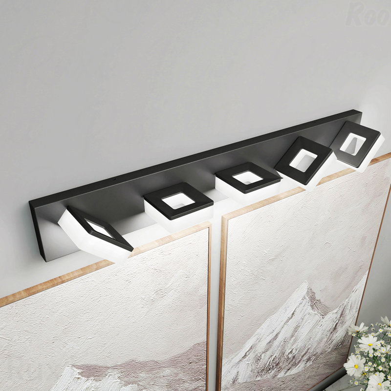 Luminaire de salle de bain pour salle de bain - Métal noir mat en acrylique à DEL, fixation murale minimaliste moderne pour miroir