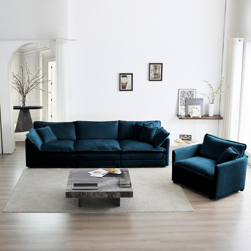 Salon bleu rembourré - Canapé modulaire 3 pièces avec rembourrage en mousse de qualité