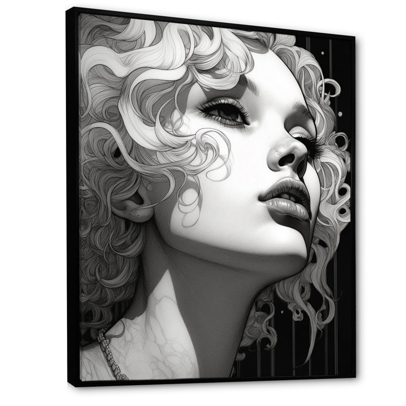 «Dreamy Beauty Mysterious Woman», portrait sur toile, H 32 po x l 16 po x P 1 po, Cadre flottant noir
