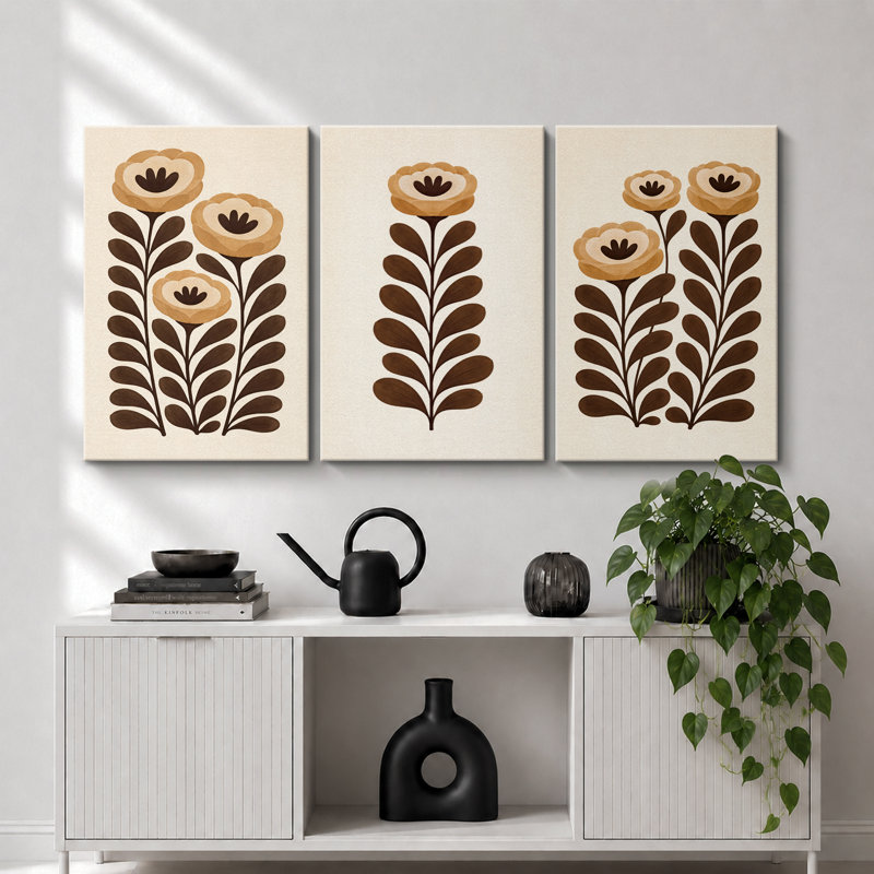 Art mural botanique minimaliste, images de chambre à coucher, impression sur toile encadrée 3 pièces, Toile tendue