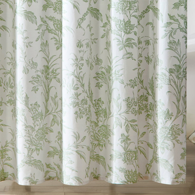 Natalie Sage Green Cotton Floral Shower Curtain