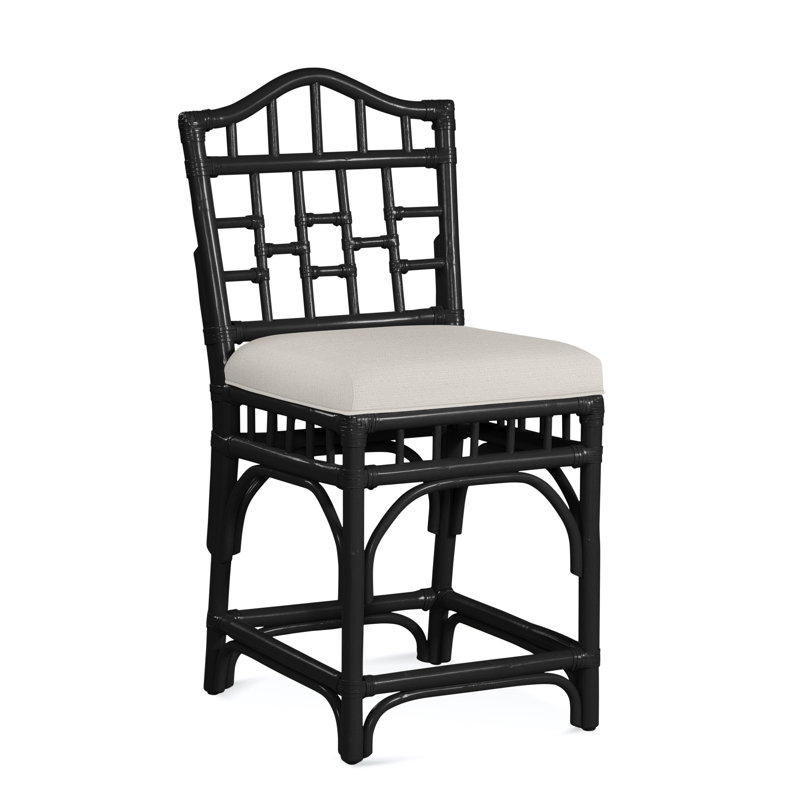 Chippendale Upholstered Stool, White Textured Performance; 0865-91, Black