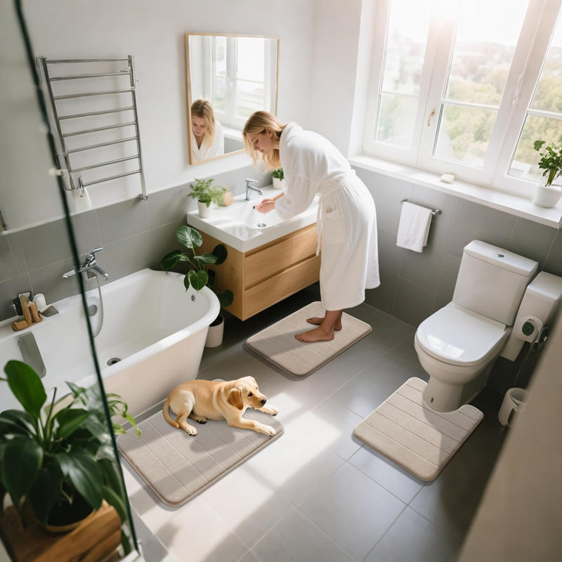 Ensemble de tapis de bain en mousse viscoélastique 3 pièces, doux et absorbant