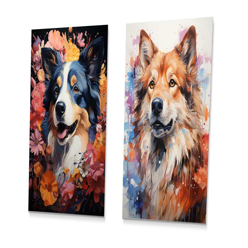 Chien Akura Aura - ensemble de 2 reproductions d'art en métal, H 32 po x l 32 po