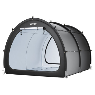 Tente de rangement pour vélo, 5 vélos et plus, tente de rangement spacieuse pour l'extérieur avec fenêtre ventilée, tente de vélo imperméable en forme de ventilateur avec fibre de verre haute résistance et double fermeture à glissière, adaptée 