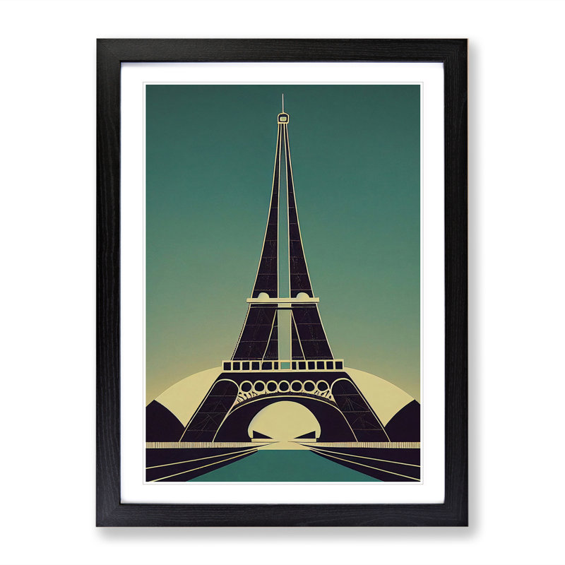 XV1022-713X Art Deco Eiffel Tower No.4 - Single Picture Frame Print, Black, 34cm H x 25cm W