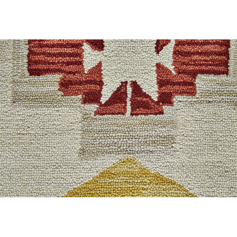 Auguste Geometric Handmade Tufted Wool Ivory/Crimson Area Rug, Rectangle 8' x 11'