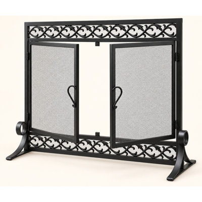 Pare-feu en fer forgé de 37 po (94 cm) avec double porte magnétique et volutes