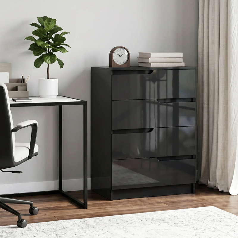 HOMCOM Modern Dresser 4 Drawers for Bedroom 60 x 40 x 85cm High Gloss Black