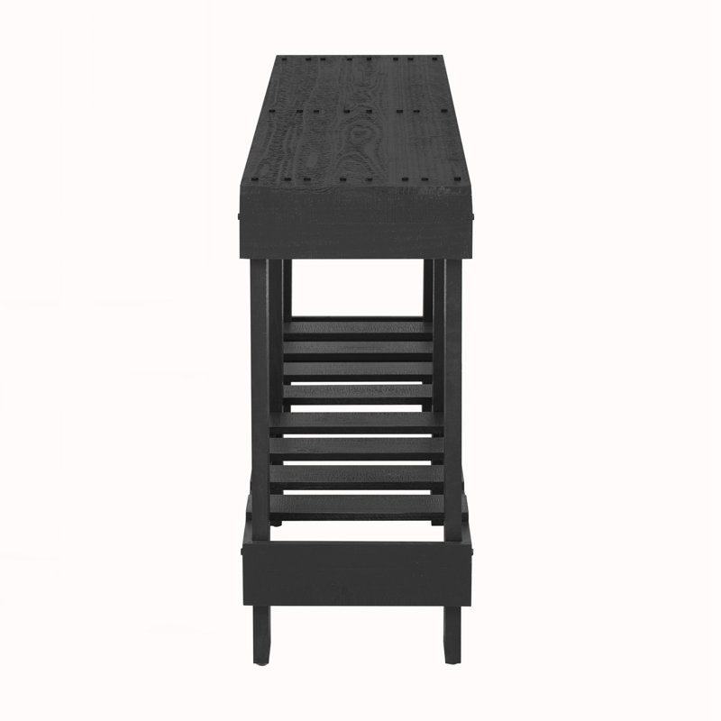 Metal Rivet Decor & Plank Under-Shelf, Console Table for Hallway, Living Room, Black